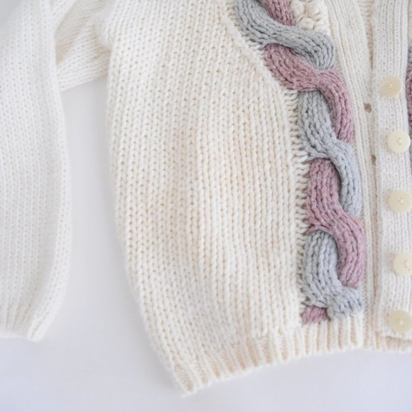 Vintage Hunters Run Cream, Purple & Blue Button Up Knit Cardigan L - Picture 8 of 12